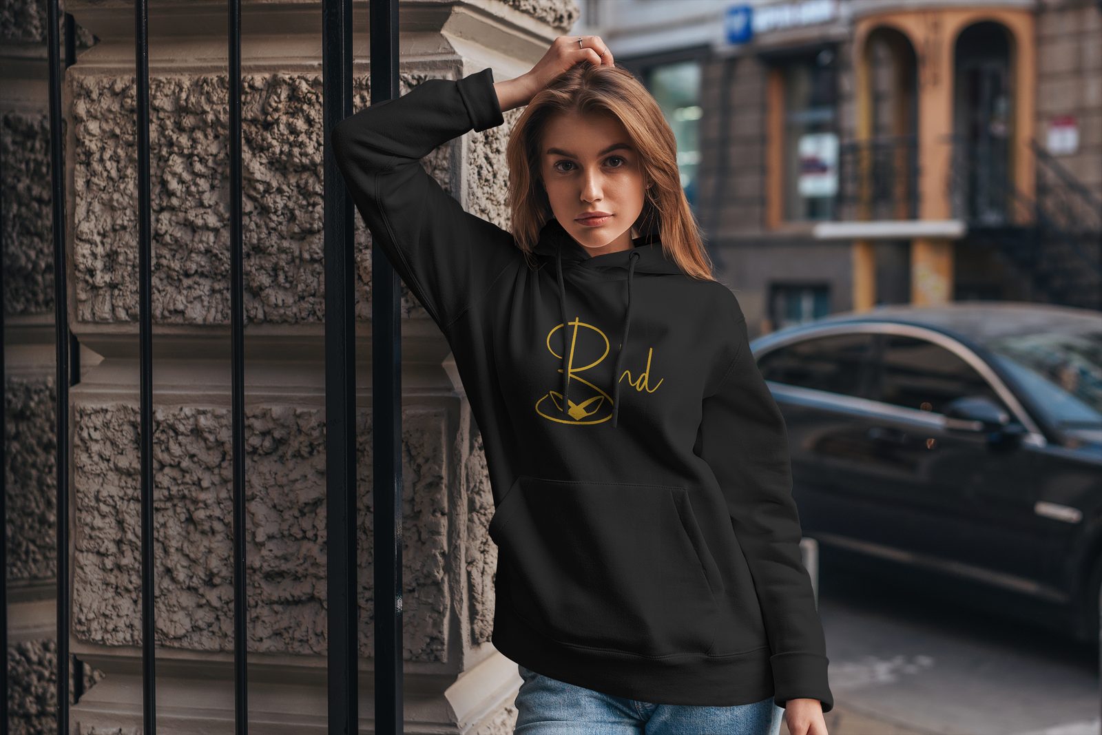 Hoodie signature femme BHD, noir et or